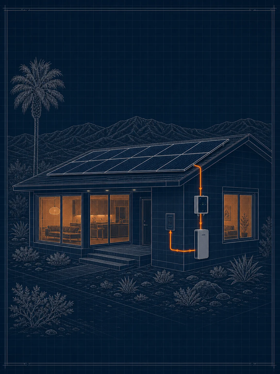 The home operating as a Mycrogrid® with solar, battery storage, local control, and power available inside.